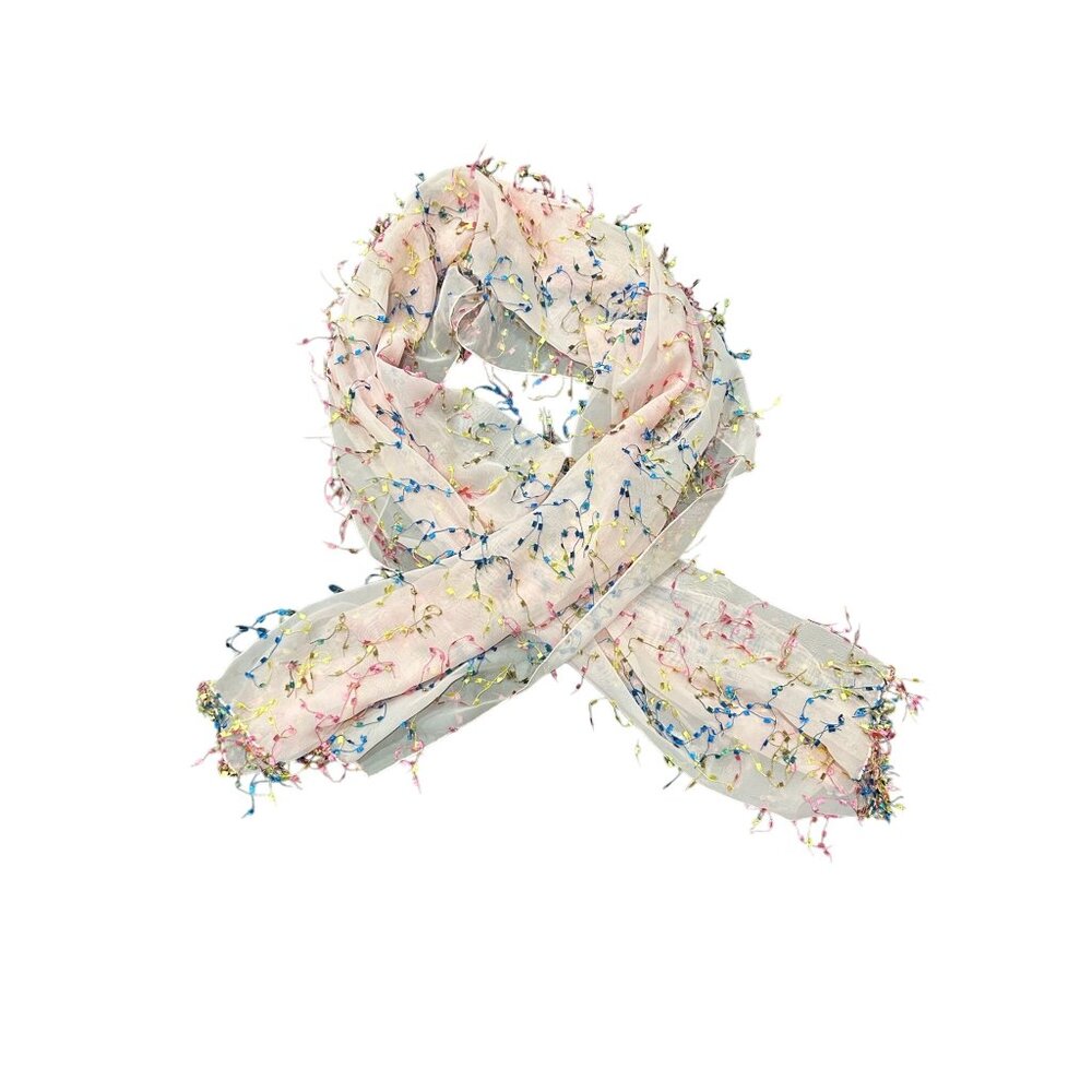 Elegant Sheer Pink Scarf Lightweight Shawl Wrap Colorful Fringe Accent Comfort